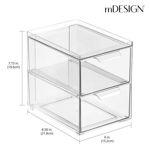 Mdesign Plastic Stackable Kitchen Pantry Organizer With Drawer In Transparent