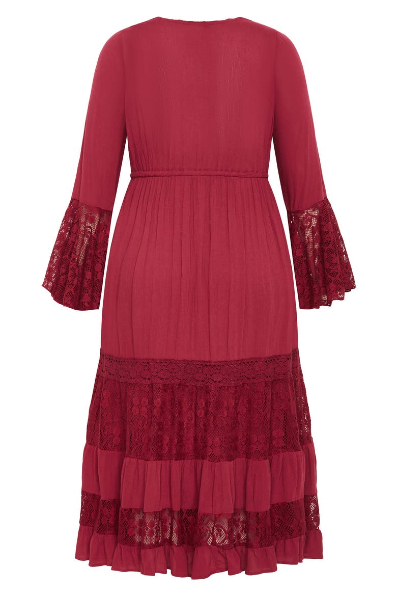 Dulce Lace Detail Long Sleeve Maxi Dress, Alternate, color, RED