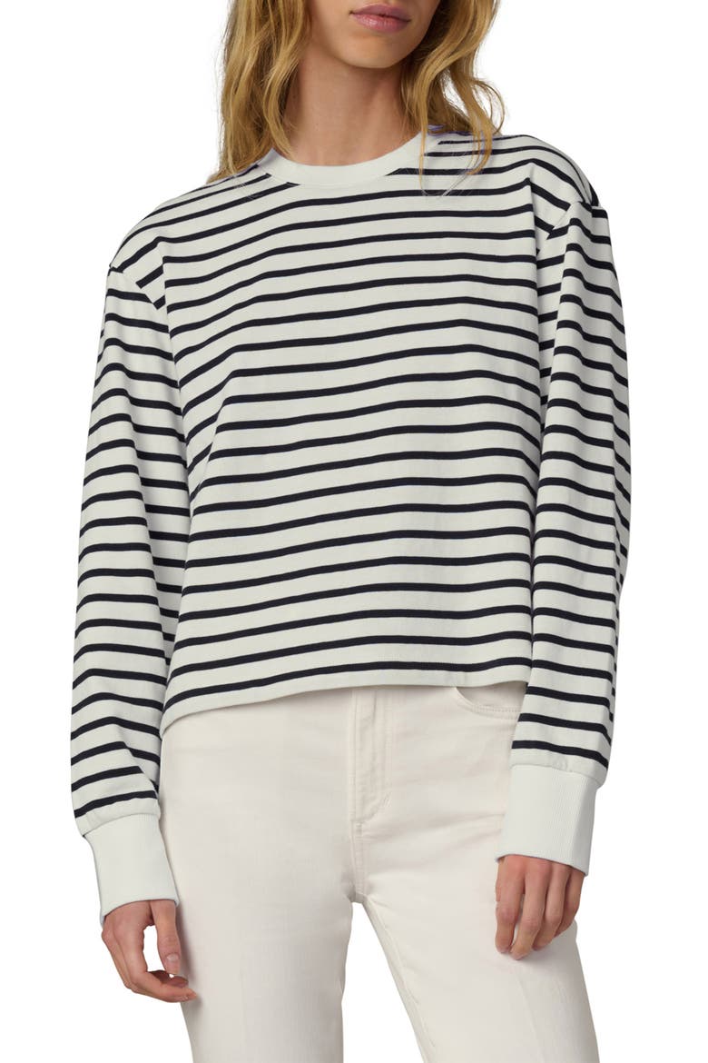 Stripe Long Sleeve Cotton T-Shirt, Main, color, MILK/ NAVY STRIPE