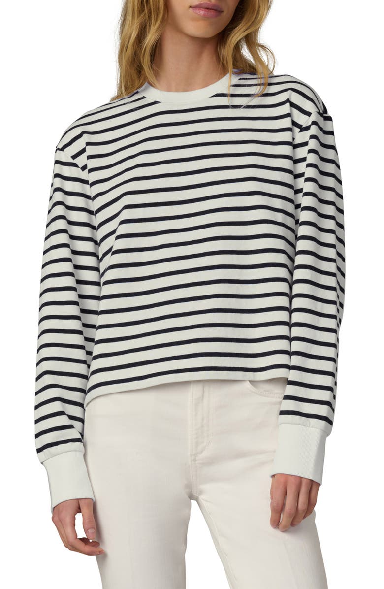 Joe's Stripe Long Sleeve Cotton T-Shirt, Main, color, Milk/ Navy Stripe