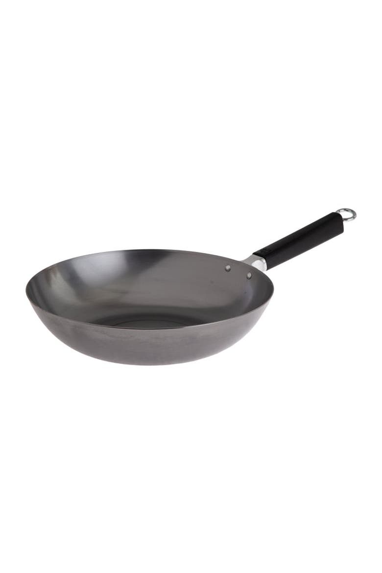 Uncoated Carbon Steel Stir Fry Pan with Phenolic Handle, 12-Inch, Main, color, Metallic Silver