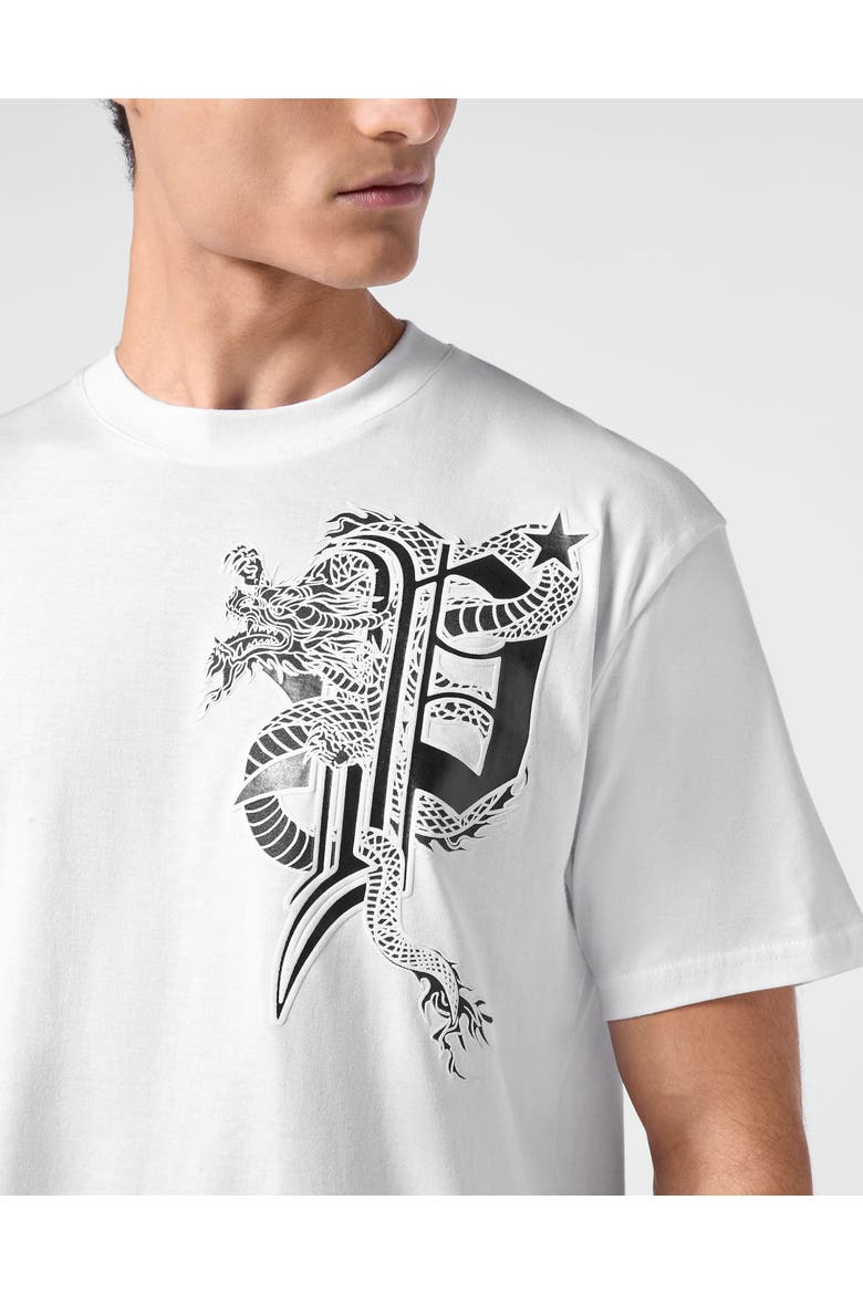 T-Shirt Round Neck Dragon Men, Alternate, color, white
