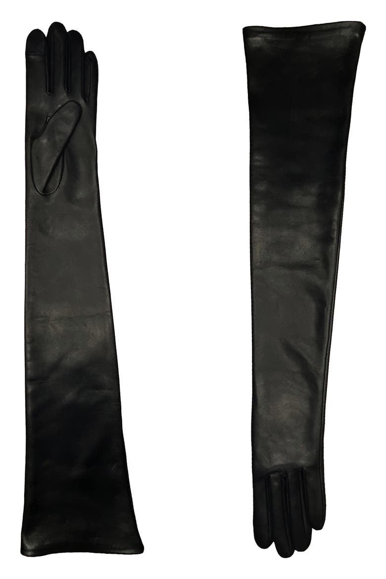 Shoulder Length Leather Gloves, Main, color, BLACK