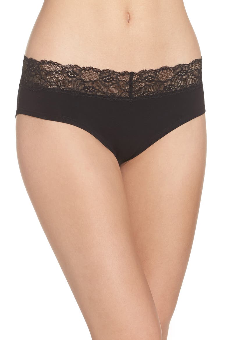 Lace Trim Hipster Briefs, Main, color, BLACK