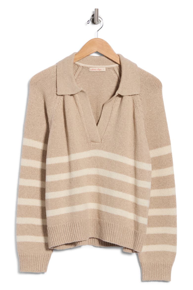 Berkeley Striped Wool & Cotton Polo Sweater, Main, color, OATMEAL/ CREAM STRIPE