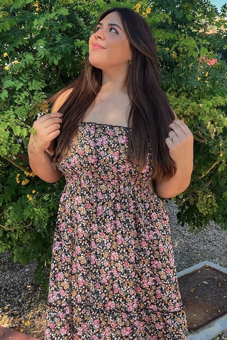 Multi-Color Floral Sleeveless Tiered Maxi Dress, Alternate, color, Pink