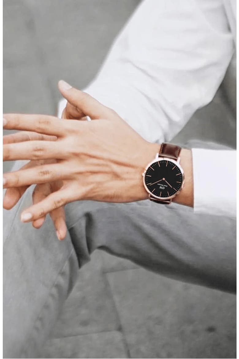 Classic Bristol Leather Strap Watch, 40mm, Alternate, color, ROSE GOLD