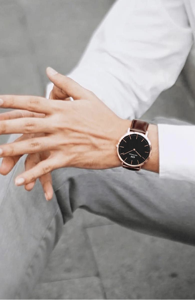 Daniel Wellington Classic Bristol Leather Strap Watch, 40mm, Alternate, color, Rose Gold