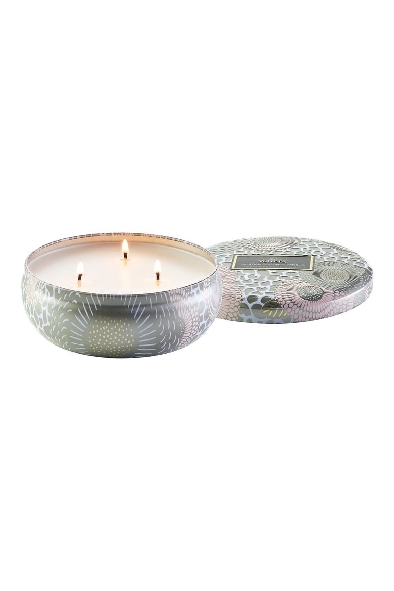 Tahitian Coconut Vanilla 3-Wick Tin Candle, Main, color, Tahitian Coconut