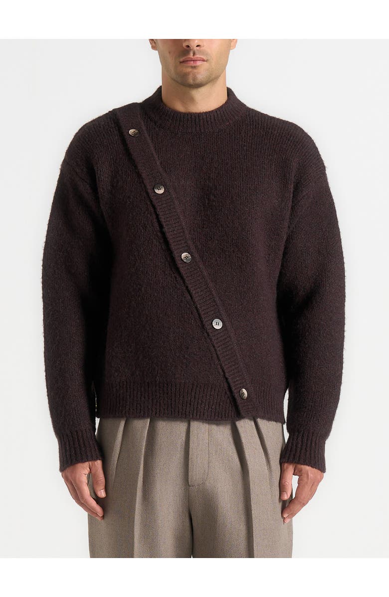 Manière De Voir Theo Asymmetric Brushed Wool Knit Jumper, Alternate, color, Brown