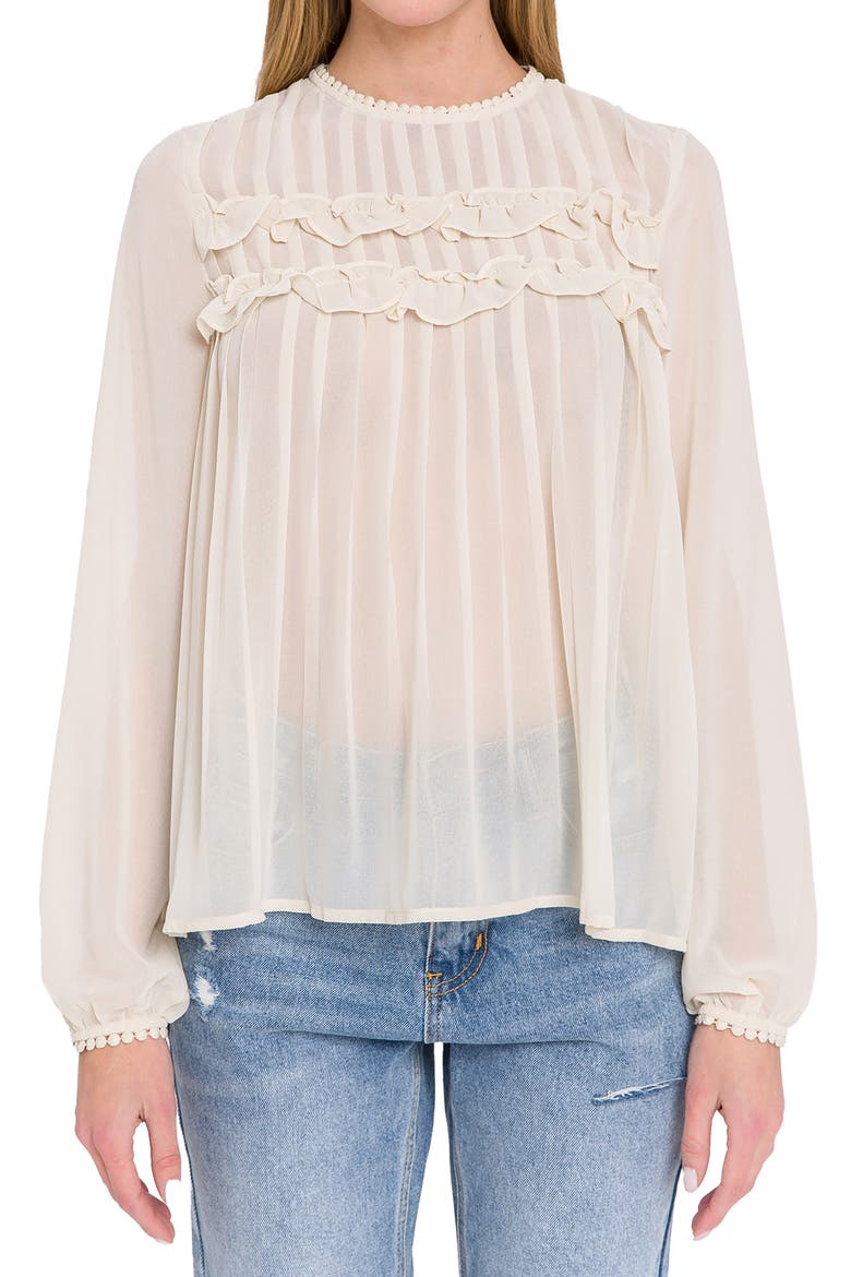 Ruffle & Lace Detail Chiffon Blouse, Alternate, color, IVORY