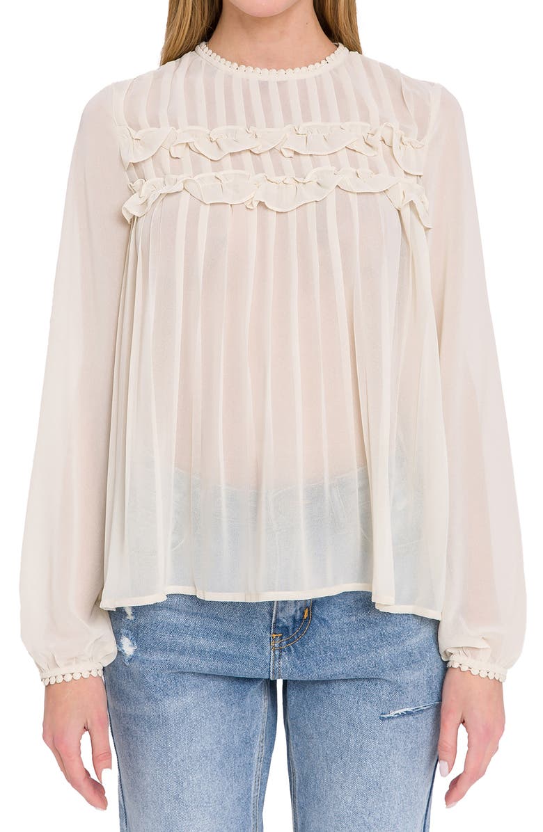 Endless Rose Ruffle & Lace Detail Chiffon Blouse, Alternate, color, Ivory
