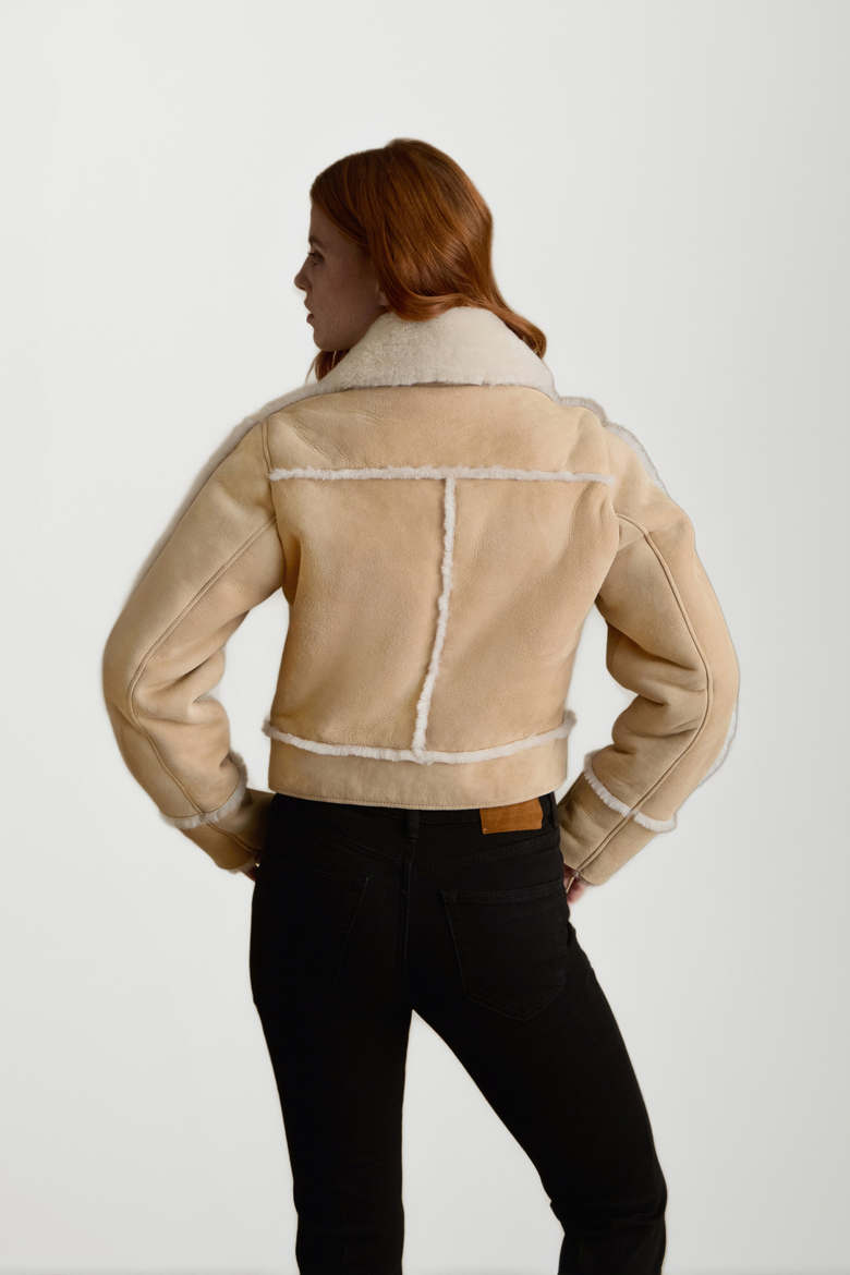 Clara Suede Shearling Jacket, Alternate, color, Beige