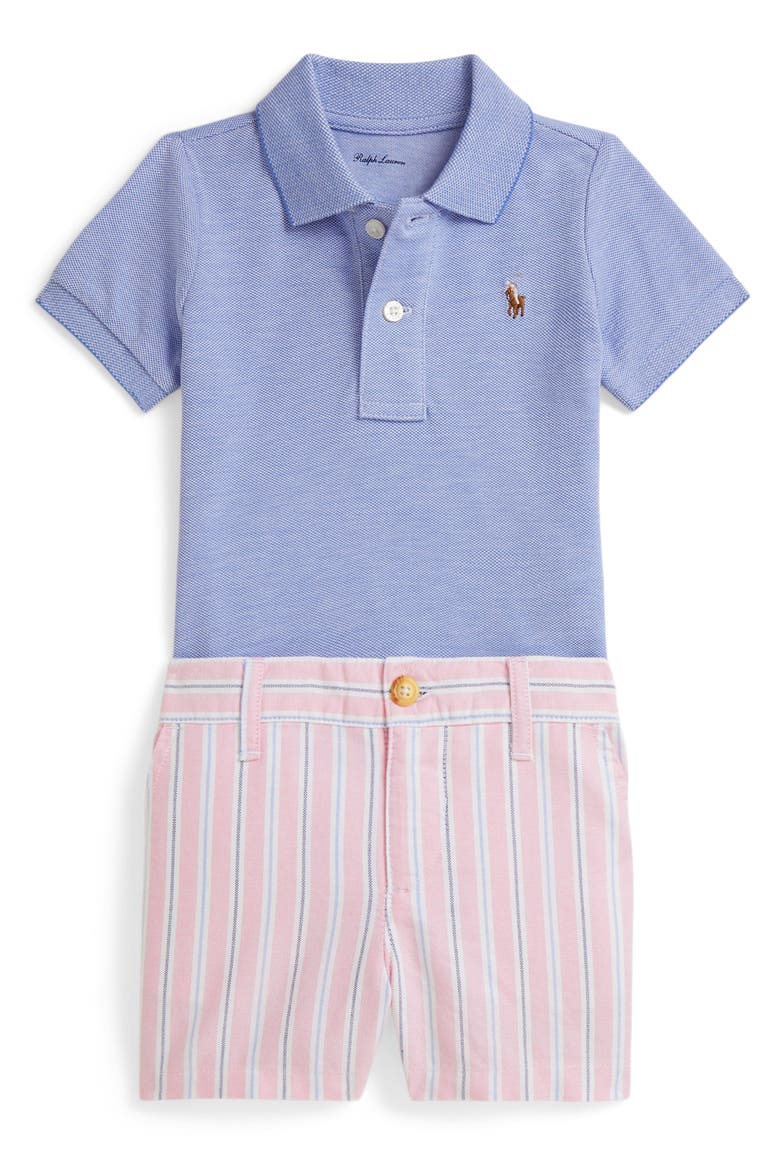 Oxford Mesh Button-Up Shirt & Shorts Set, Main, color, HARBOR ISLAND BLUE