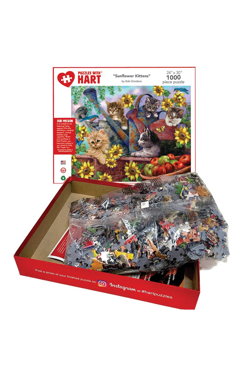 Hart Puzzles Sunflower Kittens by Bob Giordano, 24 x 30 Inches, 1000 Piece Puzzle, Alternate, color, Multicolored