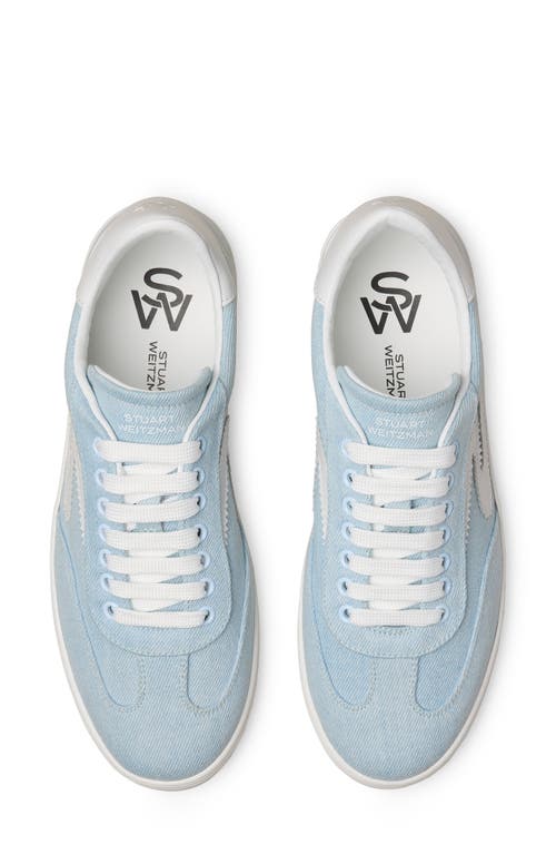 Stuart Weitzman Low Top Runaround Sneakers With Suede Finish In Light Blue/white