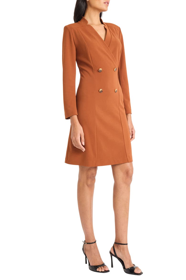 Long Sleeve Tuxedo Dress, Alternate, color, CEDAR
