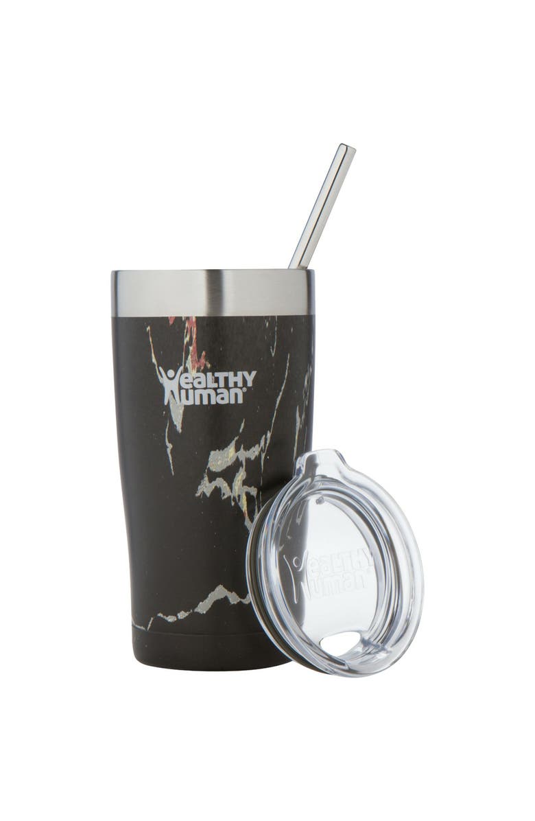 Healthy Human Stainless Steel Tumbler with Straw & Lid, 20 oz Black Onyx, Main, color, Black