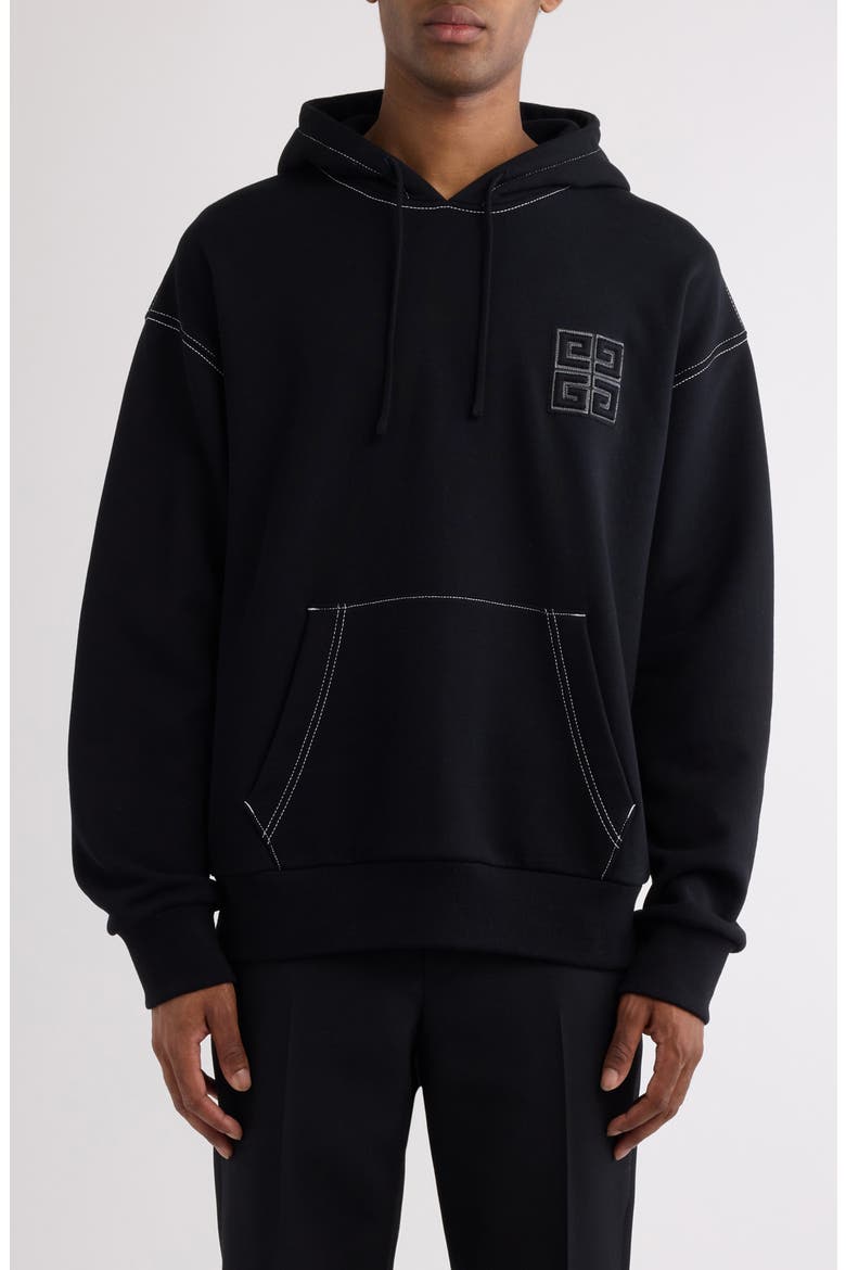 Boxy Fit 4G Embroidered Hoodie, Main, color, BLACK/ WHITE