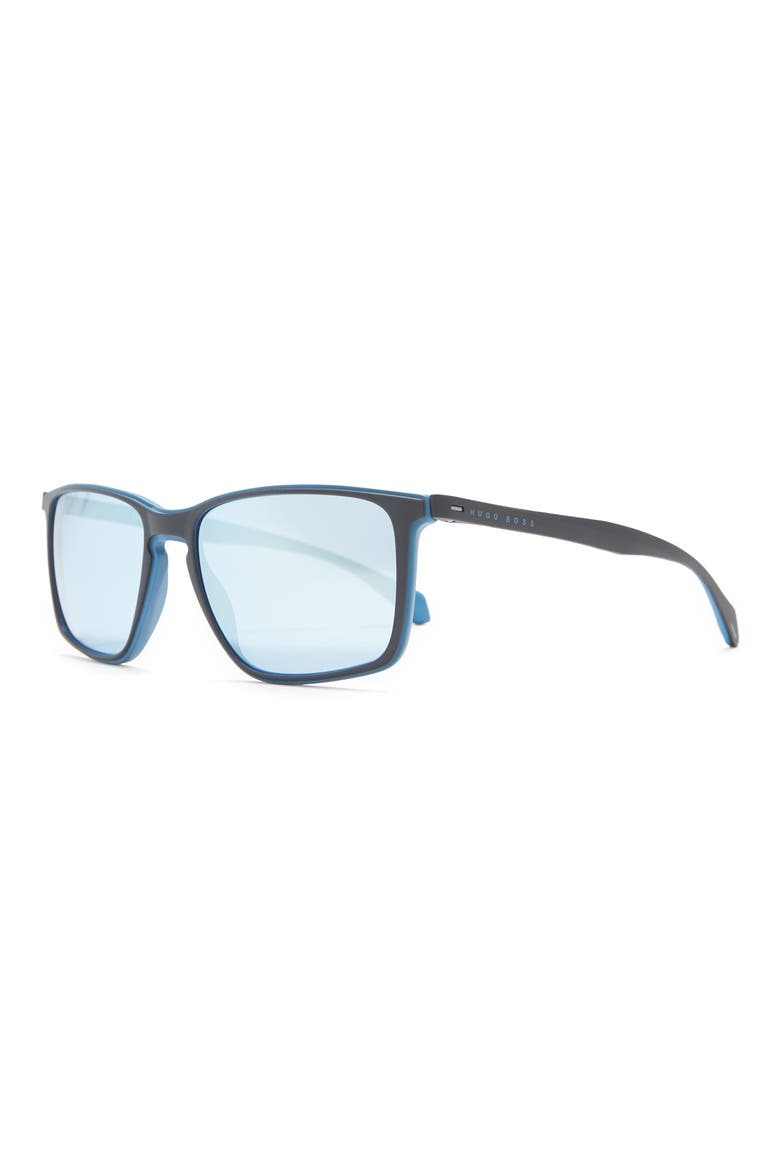 HUGO BOSS 57mm Polarized Rectangular Sunglasses, Alternate, color, BLACK BLUE / AZURE MULTI