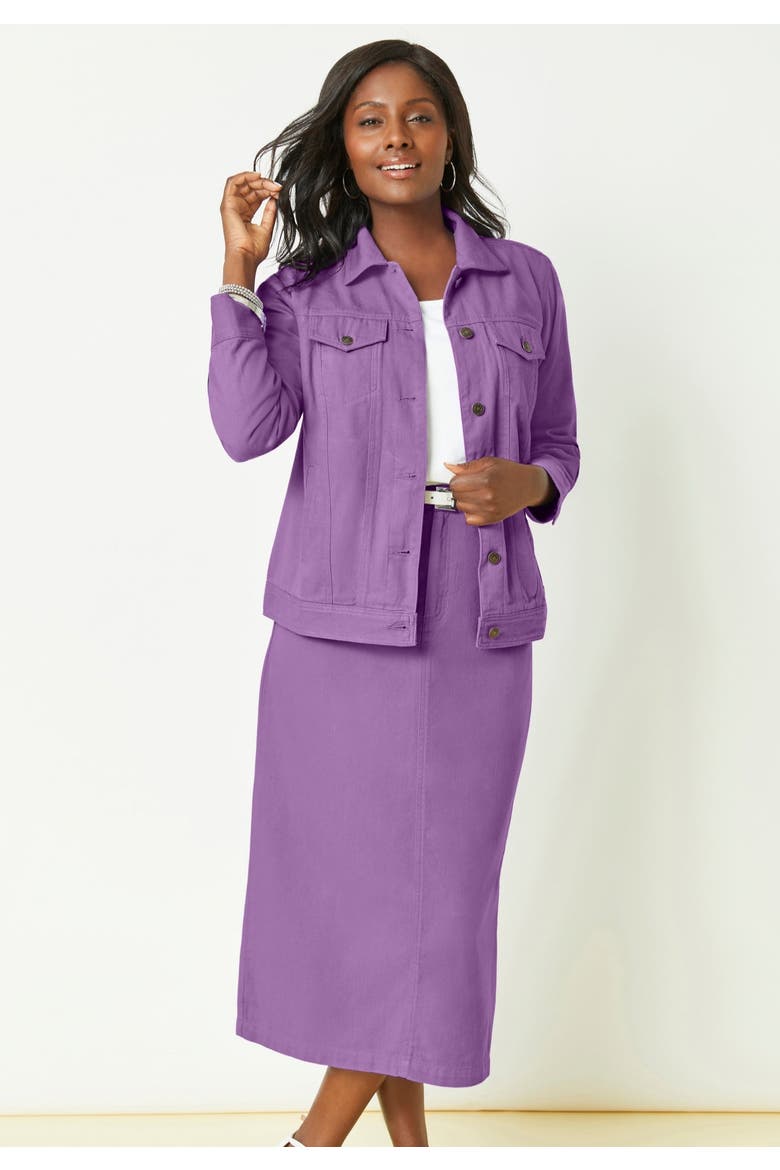 Classic Cotton Denim Midi Skirt, Alternate, color, BURNT RED