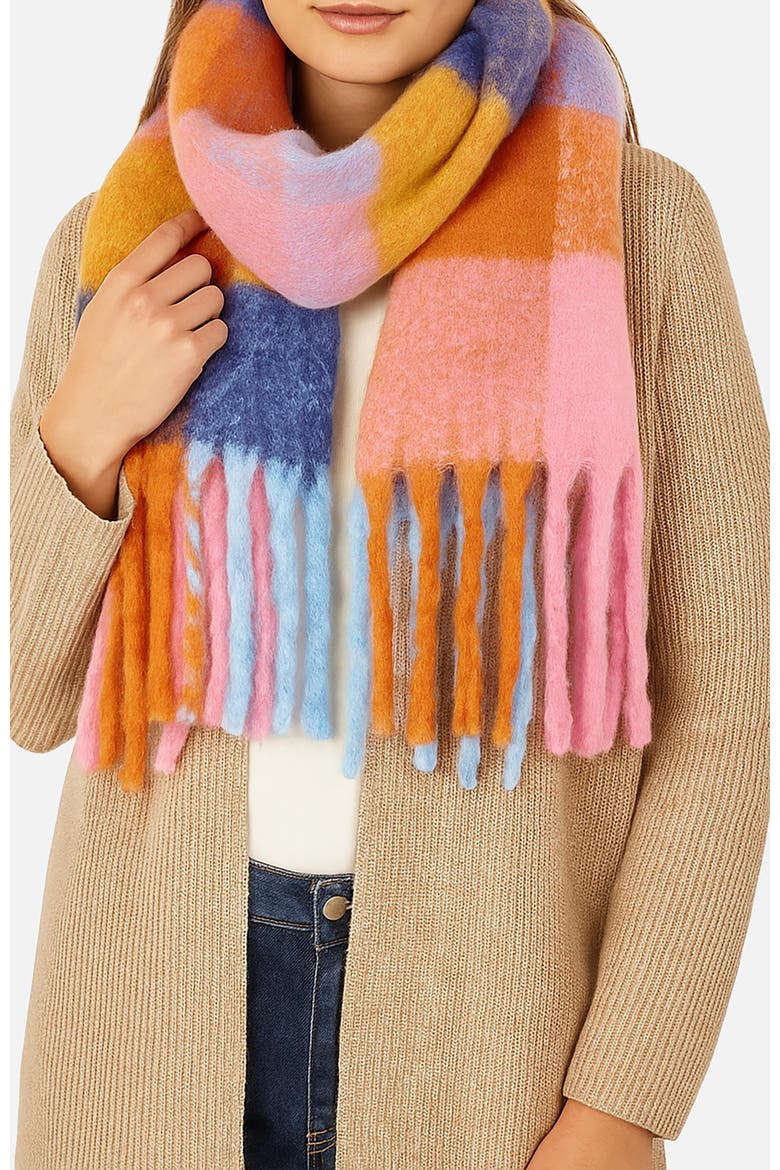 Rainbow Check Soft Tassel Scarf, Alternate, color, Multi