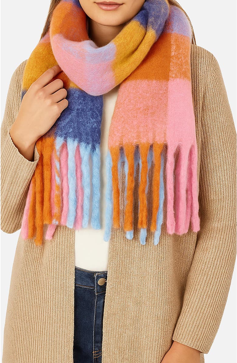 Yumi Rainbow Check Soft Tassel Scarf, Alternate, color, Multi