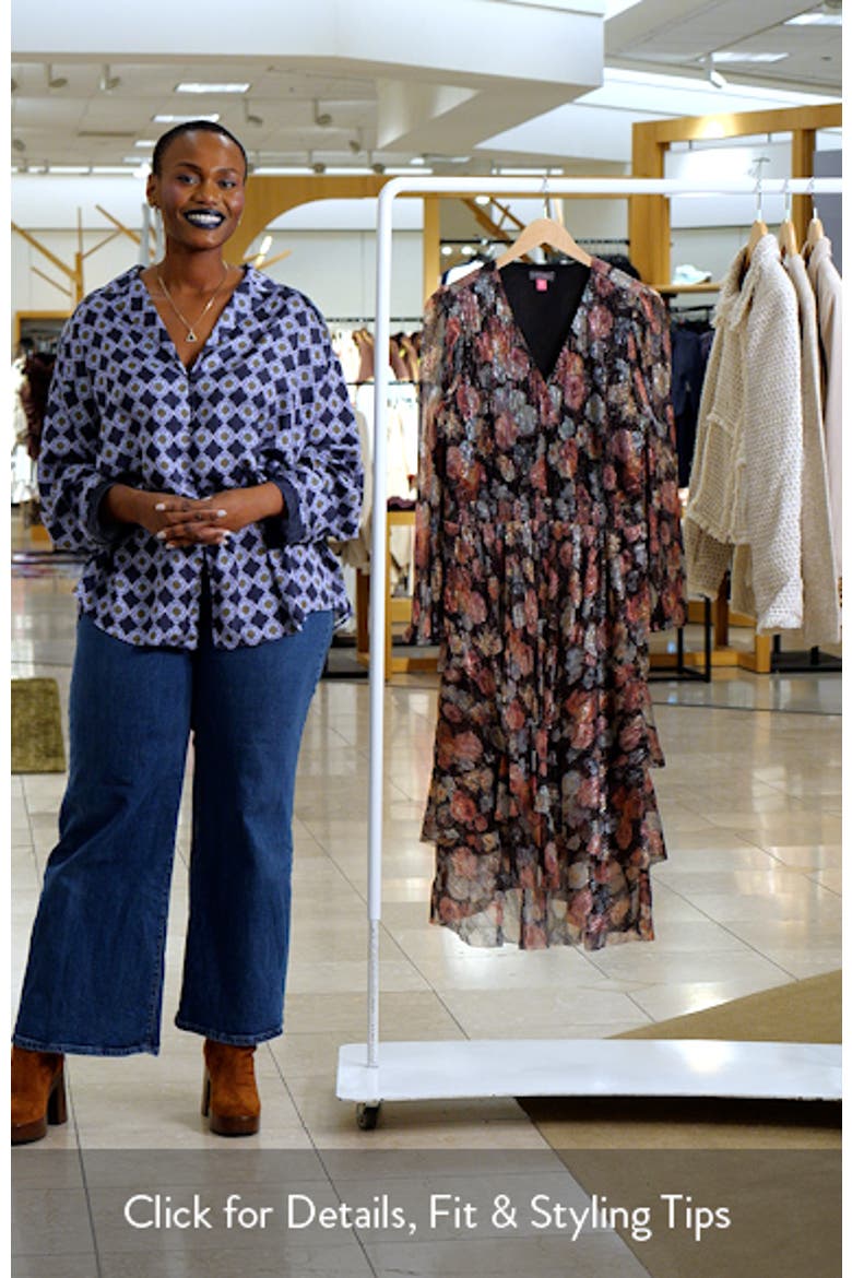 Metallic Floral Long Sleeve Plissé Midi Dress video