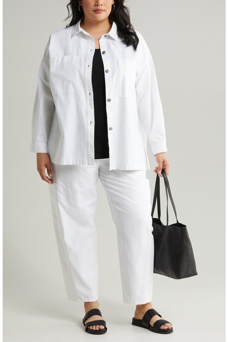 Boxy Stretch Organic Cotton & Hemp Shirt Jacket, Main, color, WHITE