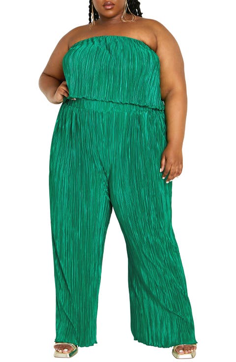 Hailee Strapless Plissé Jumpsuit (Plus)