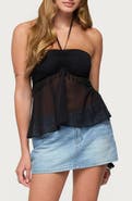EDIKTED Bead Detail Sheer Chiffon Babydoll Halter Top