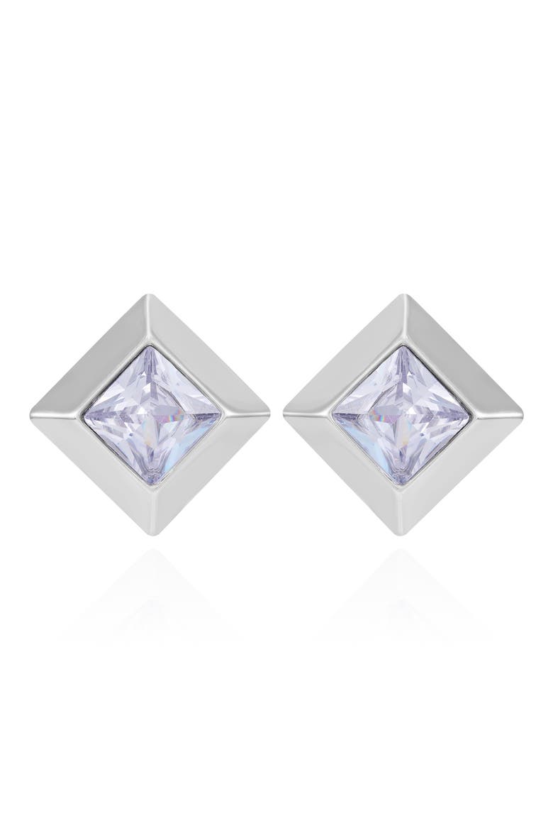 Crystal Geometric Clip-On Stud Earrings, Alternate, color, SILVERTONE