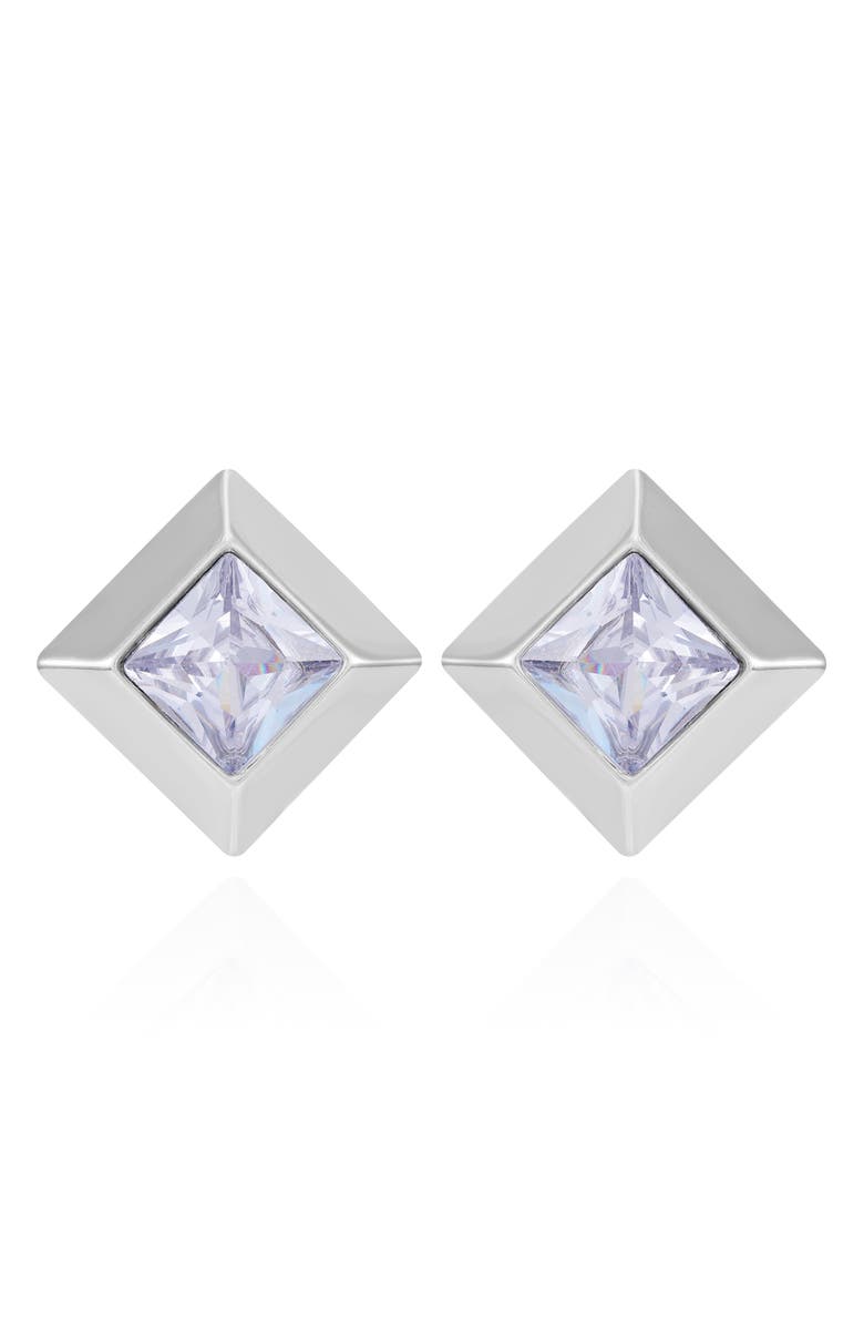 Vince Camuto Crystal Geometric Clip-On Stud Earrings, Alternate, color, Silver Tone