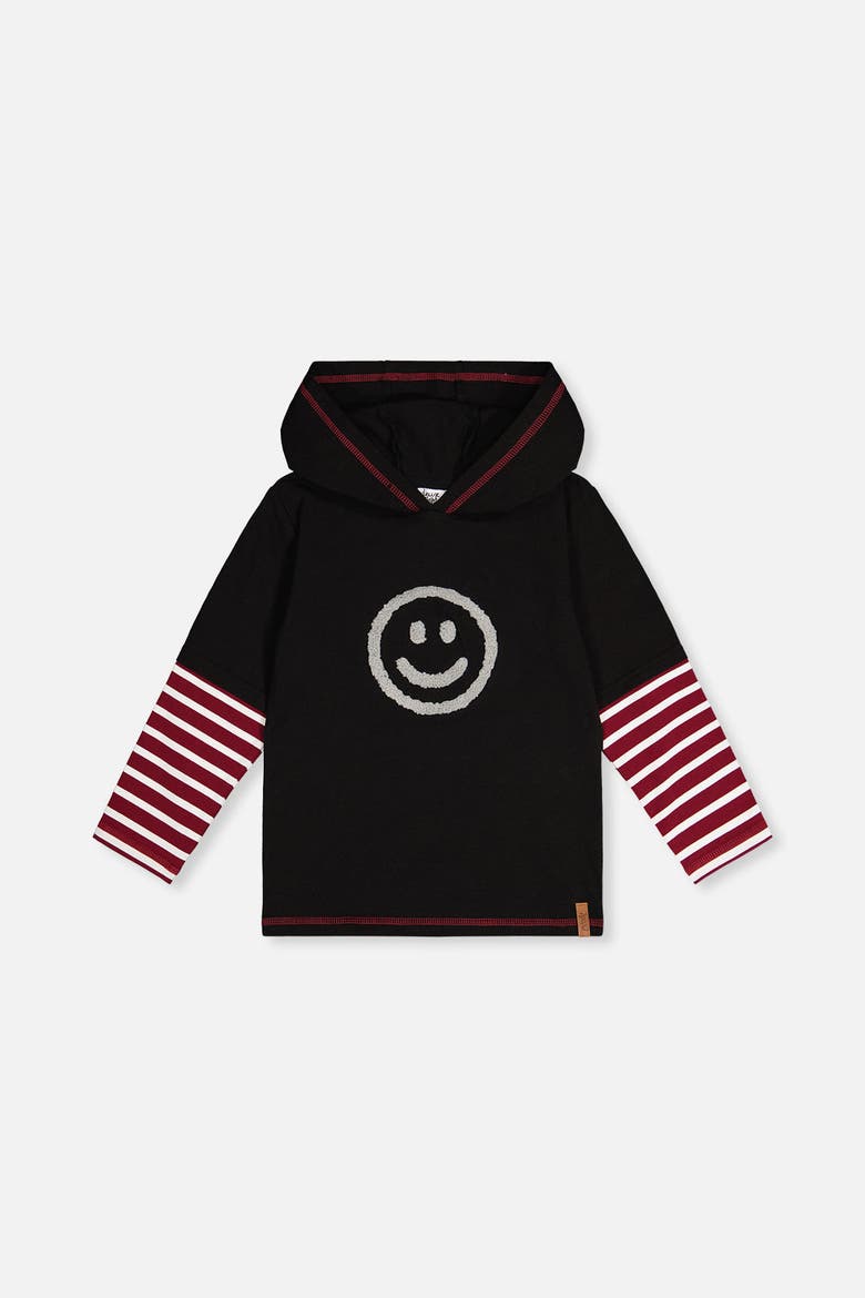 Fake Double Sleeve Hooded Stripe Detail Shirt, Main, color, Royal Blue and Red