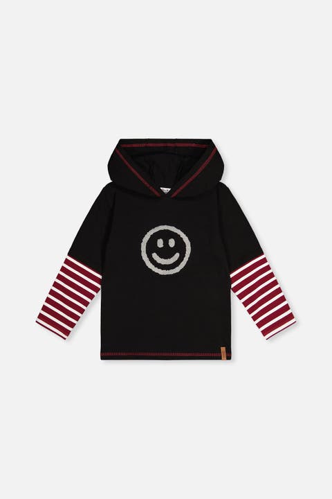 Fake Double Sleeve Hooded Stripe Detail Shirt