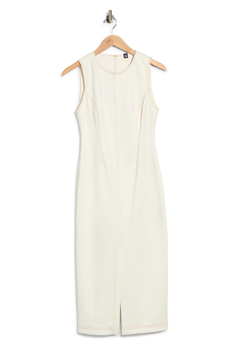 Sleeveless Faux Suede Sheath Midi Dress, Alternate, color, PEARL