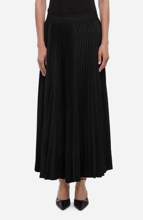 Helmut Lang Pleated Stretch Logo Jacquard Satin Maxi Skirt