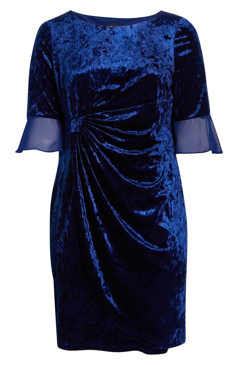 Connected Apparel Crushed Velvet Ruched Cocktail Dress, Main, color, Navy