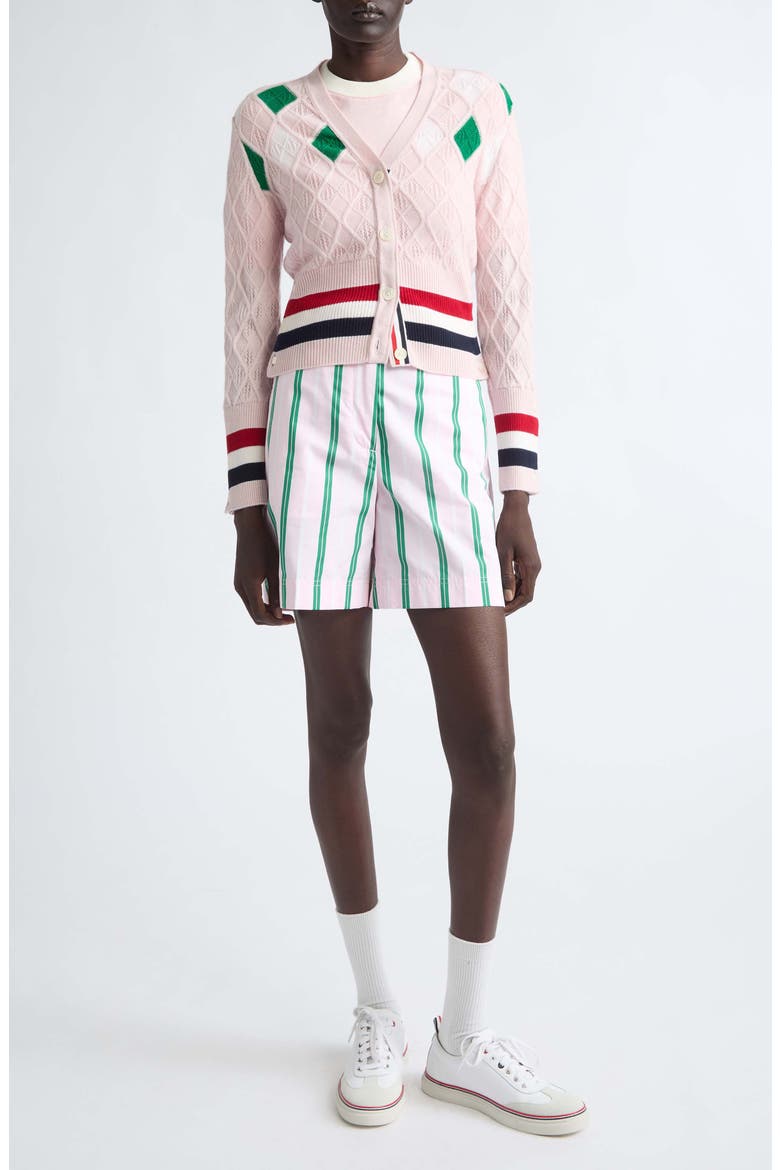 Argyle Intarsia Cashmere Pointelle Cardigan, Alternate, color, LIGHT PINK