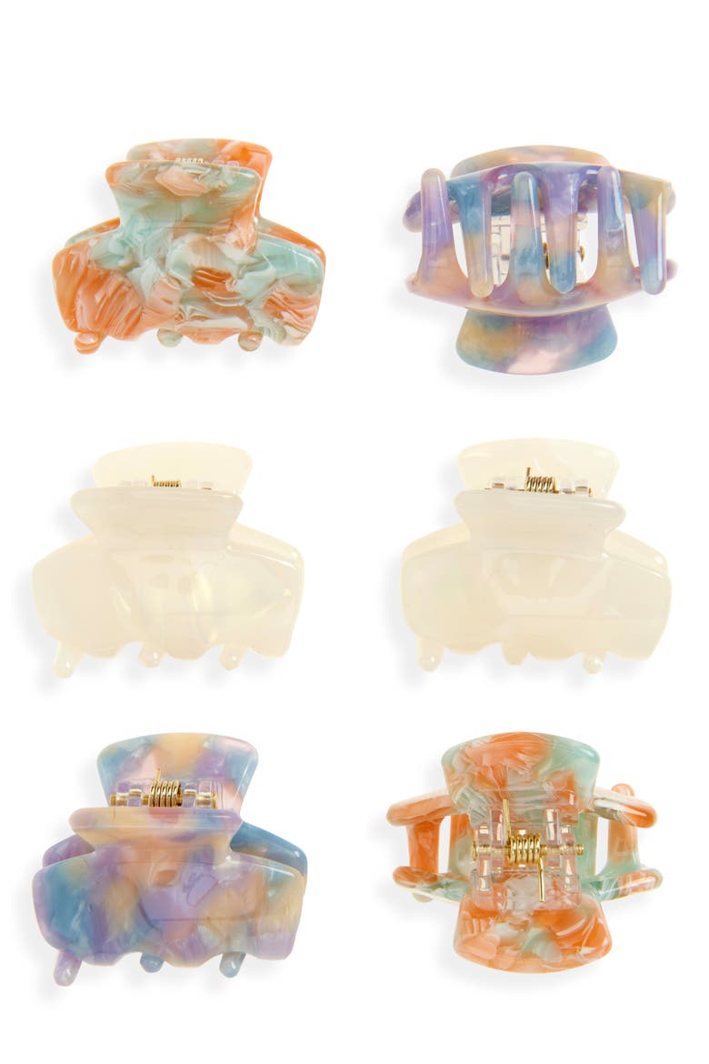 Assorted 6-Pack Mini Jaw Hair Clips, Main, color, IVRY/GREEN MULTI/ PURPLE MULTI