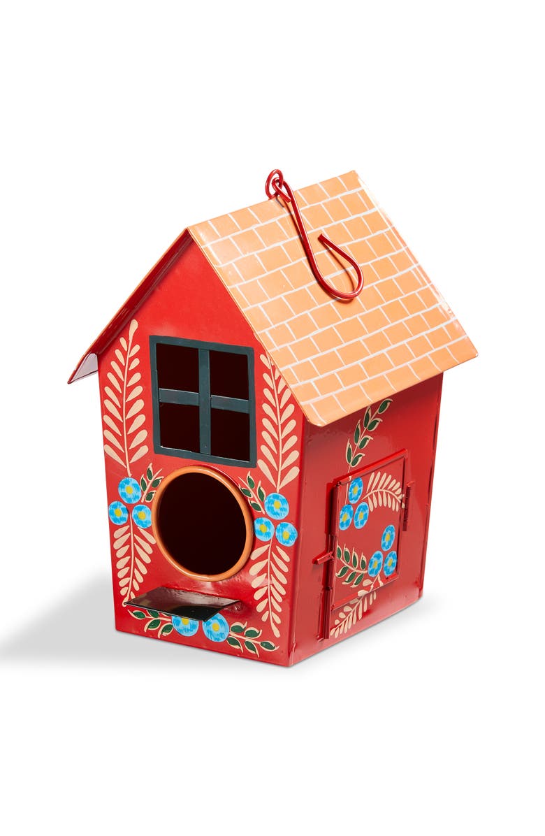 tag Hand Painted Feathers Bird House Multi Iron Spring, Main, color, Red