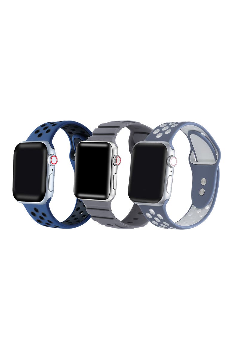 Assorted 3-Pack Silicone Apple Watch® Watchbands, Main, color, BLUE/ GREY MULTI
