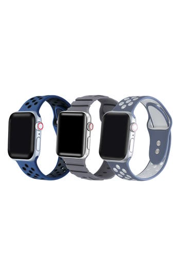 The Posh Tech Assorted 3-pack Silicone Apple Watch® Watchbands In Blue/grey Multi