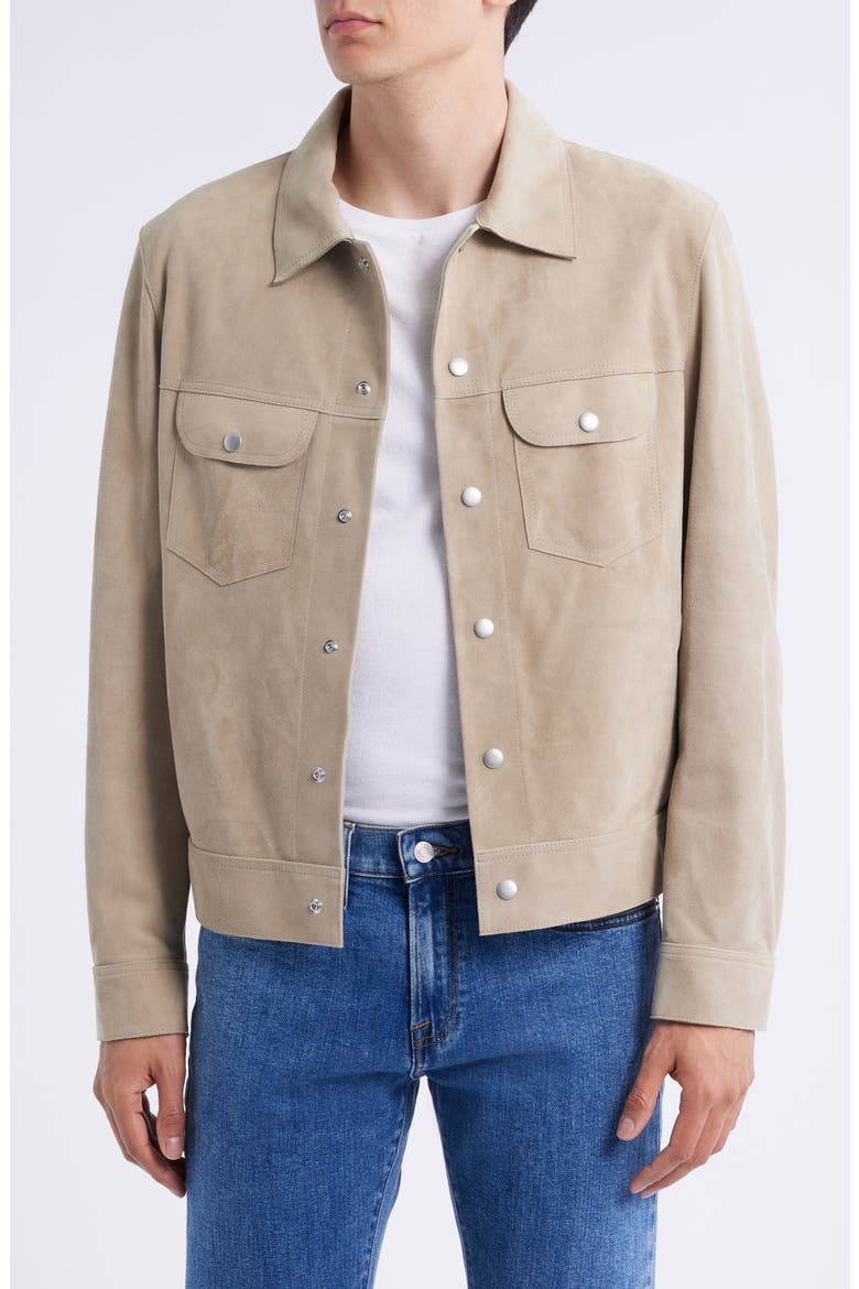 Suede Trucker Jacket, Main, color, OXFORD BEIGE
