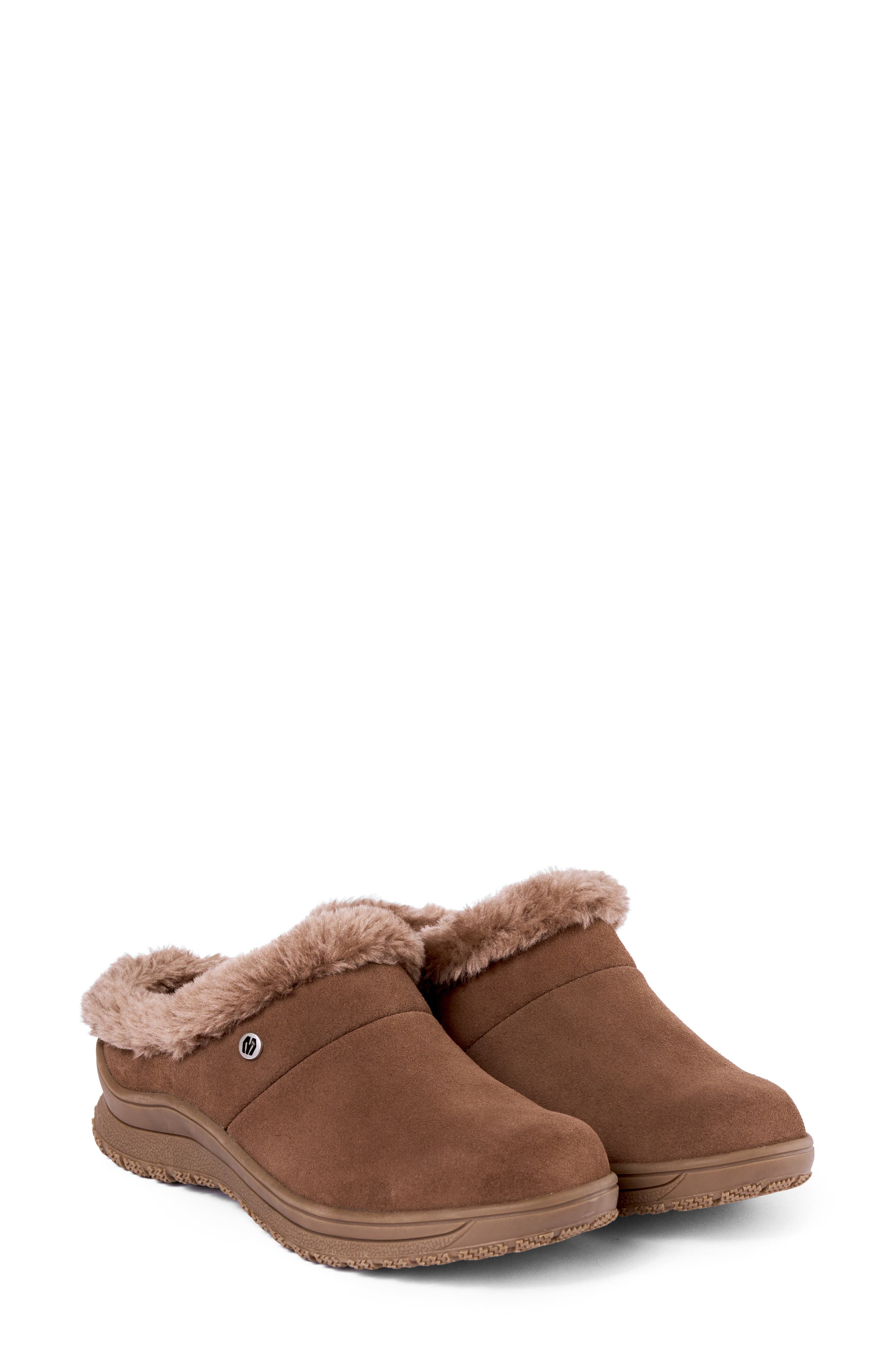 Minnetonka Emerson Water Resistant Faux Fur Slipper, Alternate, color, Cocoa