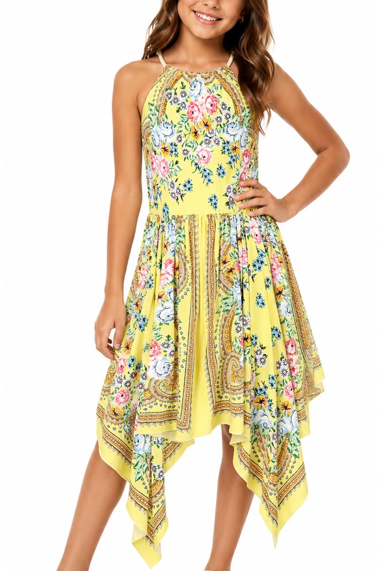 Kids' Floral Print Handkerchief Dress, Alternate, color, YELLOW