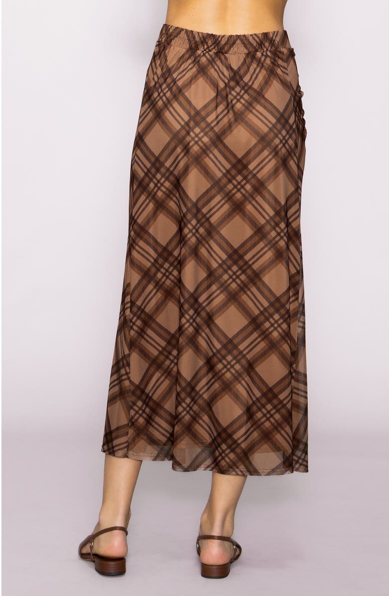 MELLODAY Side Ruched Plaid Mesh Skirt, Alternate, color, Brown