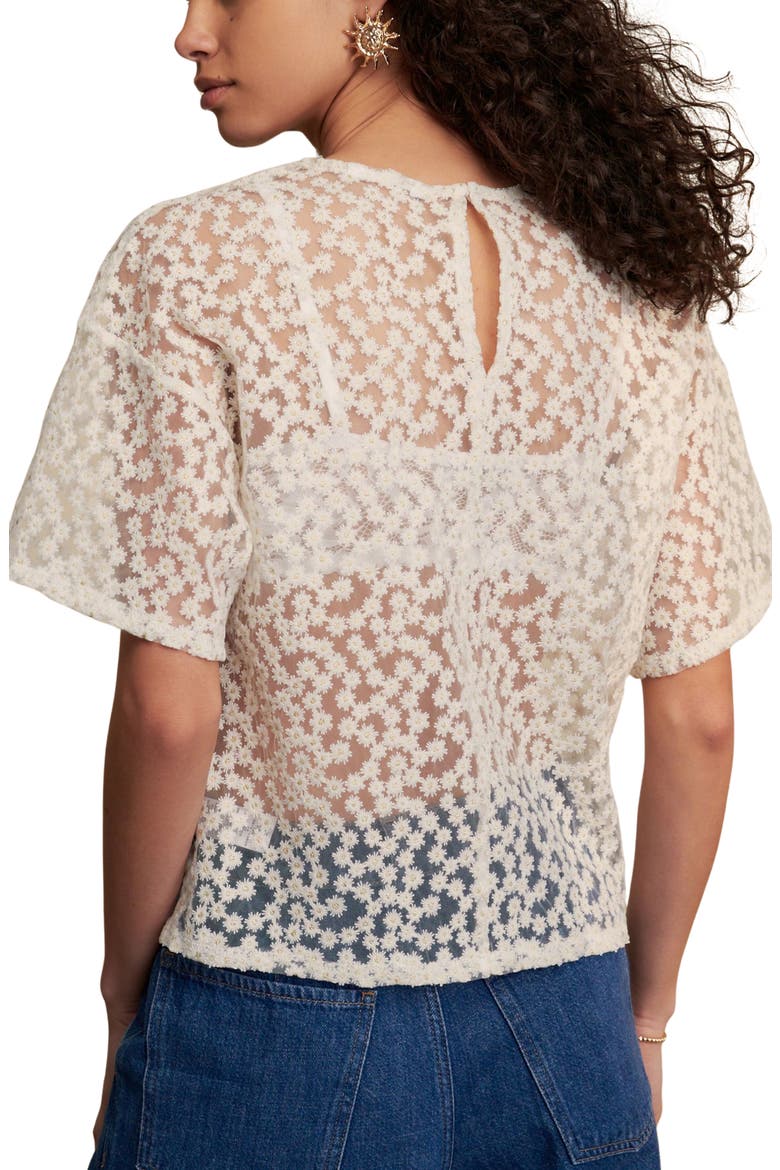 Floral Mesh Boxy Top, Alternate, color, WHITE