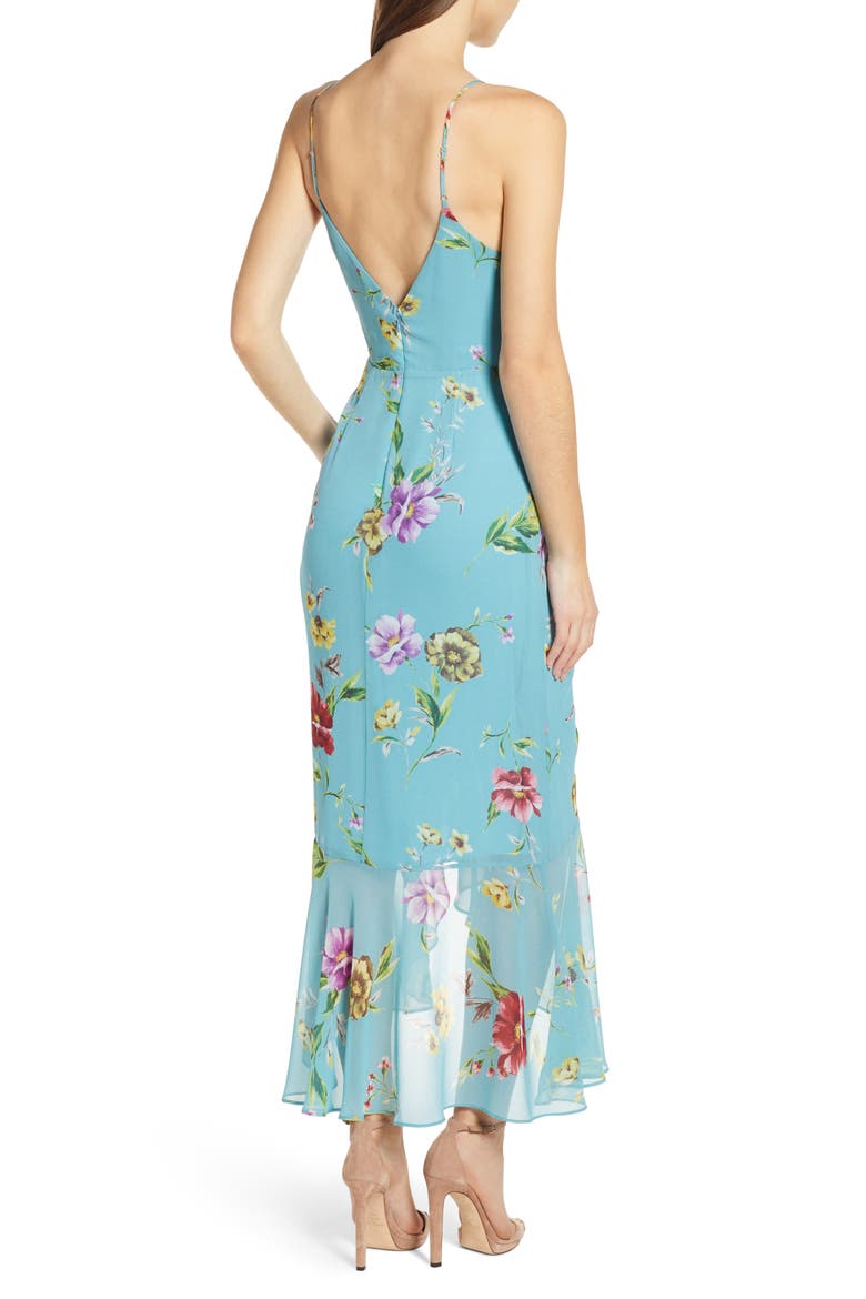 Floral Ruched Front Maxi Dress, Alternate, color, TEAL FLORAL