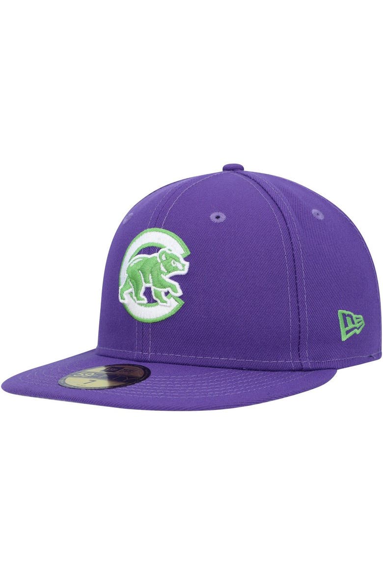 Men's New Era Purple Chicago Cubs Lime Side Patch 59FIFTY Fitted Hat, Alternate, color, Purple